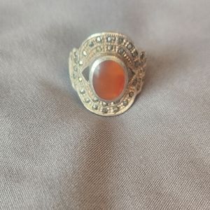 Burnt Orange Natural Carnelian &  Marcasite Vintage Art Deco Ring